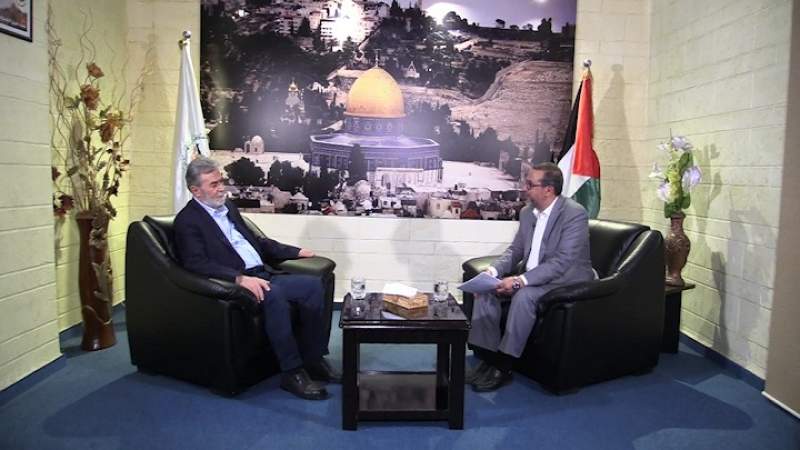 Le secrétaire général du Jihad islamique palestinien, Ziad Nakhaleh, lors d’une interview avec la télévision yéménite AlMasirah.