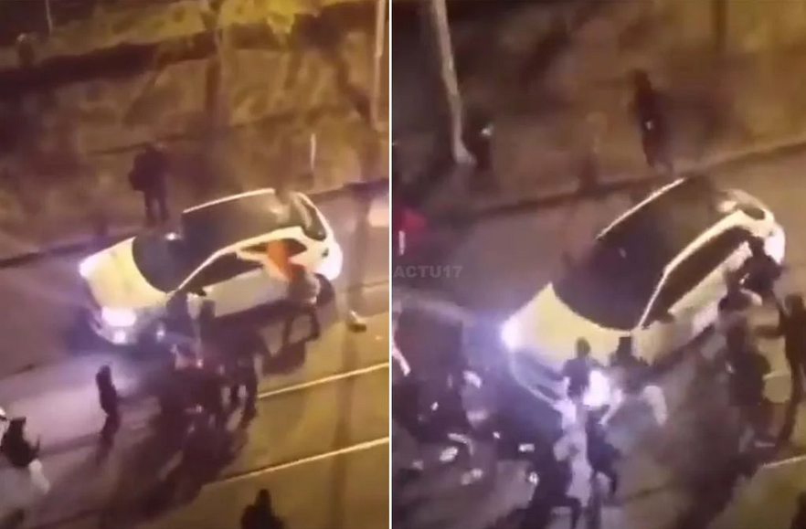 La voiture qui a percuté des supporters pro-Maroc à Montpellier, le 14 décembre 2022.