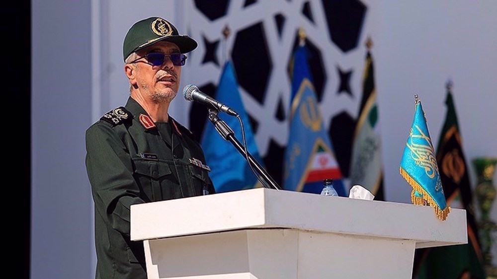 Le chef d'état-major des forces armées iraniennes, le général de division Mohammad Baqeri, s'exprime lors d'une cérémonie à la mosquée Jamkaran, près de la ville sainte de Qom, le 25 septembre 2023. (Tasnim)