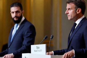 Conférence de presse conjointe entre les présidents français et syrien Emmanuel Macron et Ahmad al-Charaa, à Paris.