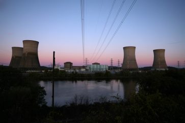 The Three Mile Island Nuclear power plant is seen at sunrise in Middletown, Pennsylvania
